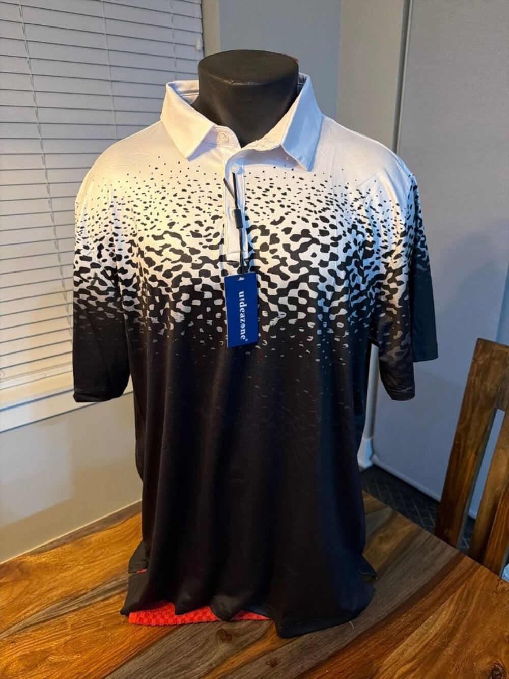 Athletic polo from uideazone, white-to-black geometric gradient design